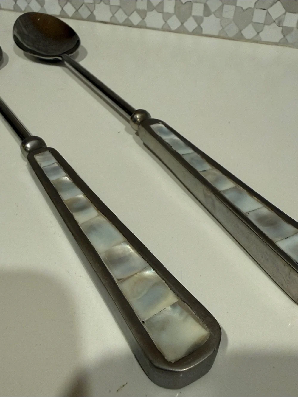 Pottery BarnMother of Pearl Handle Salad Serving Set - Stainless Steel